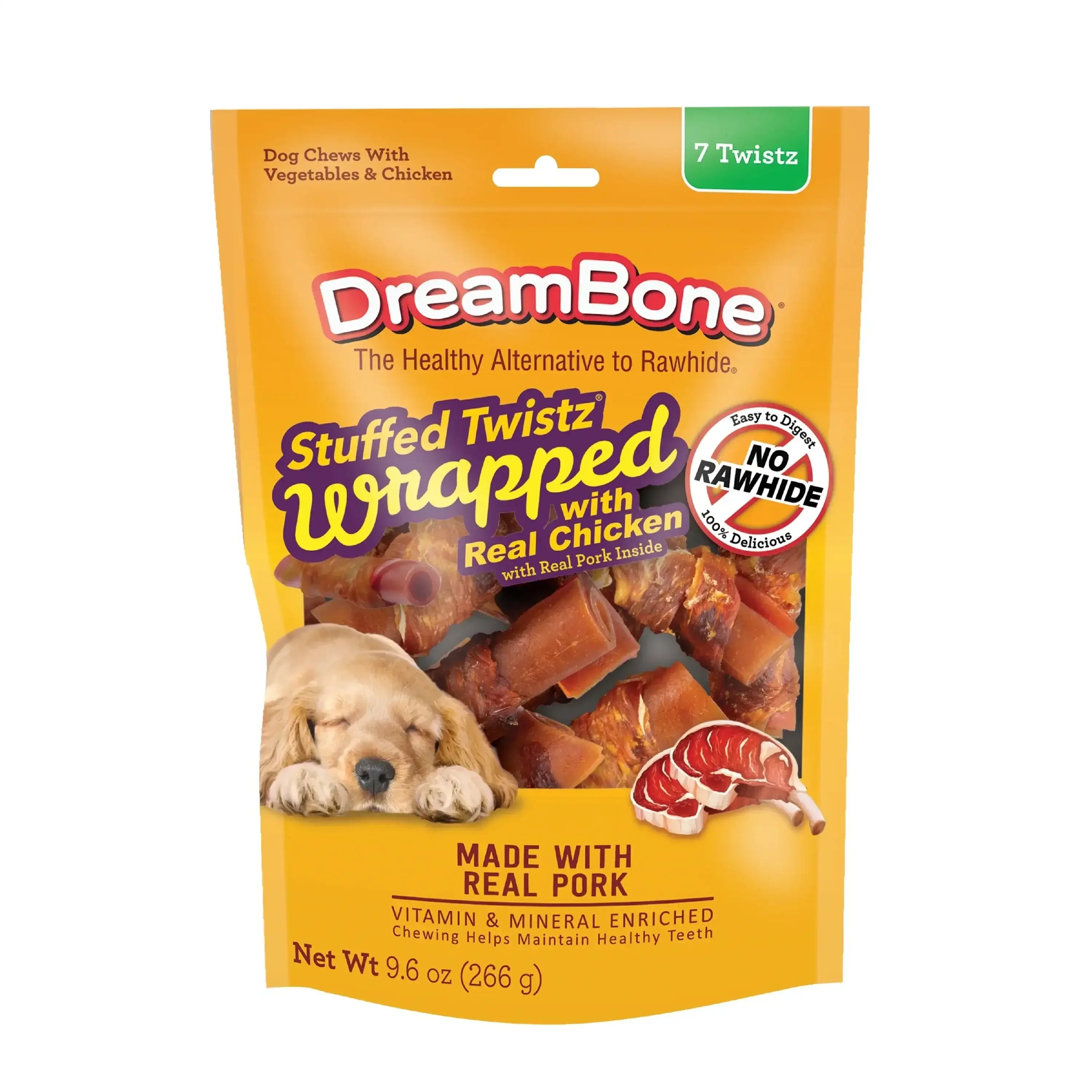 DreamBone Stuffed Twists Rawhide-Free Dog Chews with Real Pork Wrapped with Chicken, 7 Count - USA MEGA SHOP