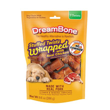 Stuffed twist dog chew bag, chicken-wrapped with real pork center