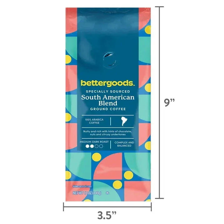 bettergoods Specialty Blend South American Ground Coffee, Medium Dark Roast, 12 oz - USA MEGA SHOP