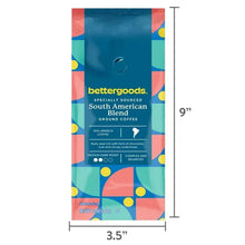 Ground coffee bag front view with height measurements shown