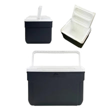 Hard-side cooler product views: closed cooler and open lid interior