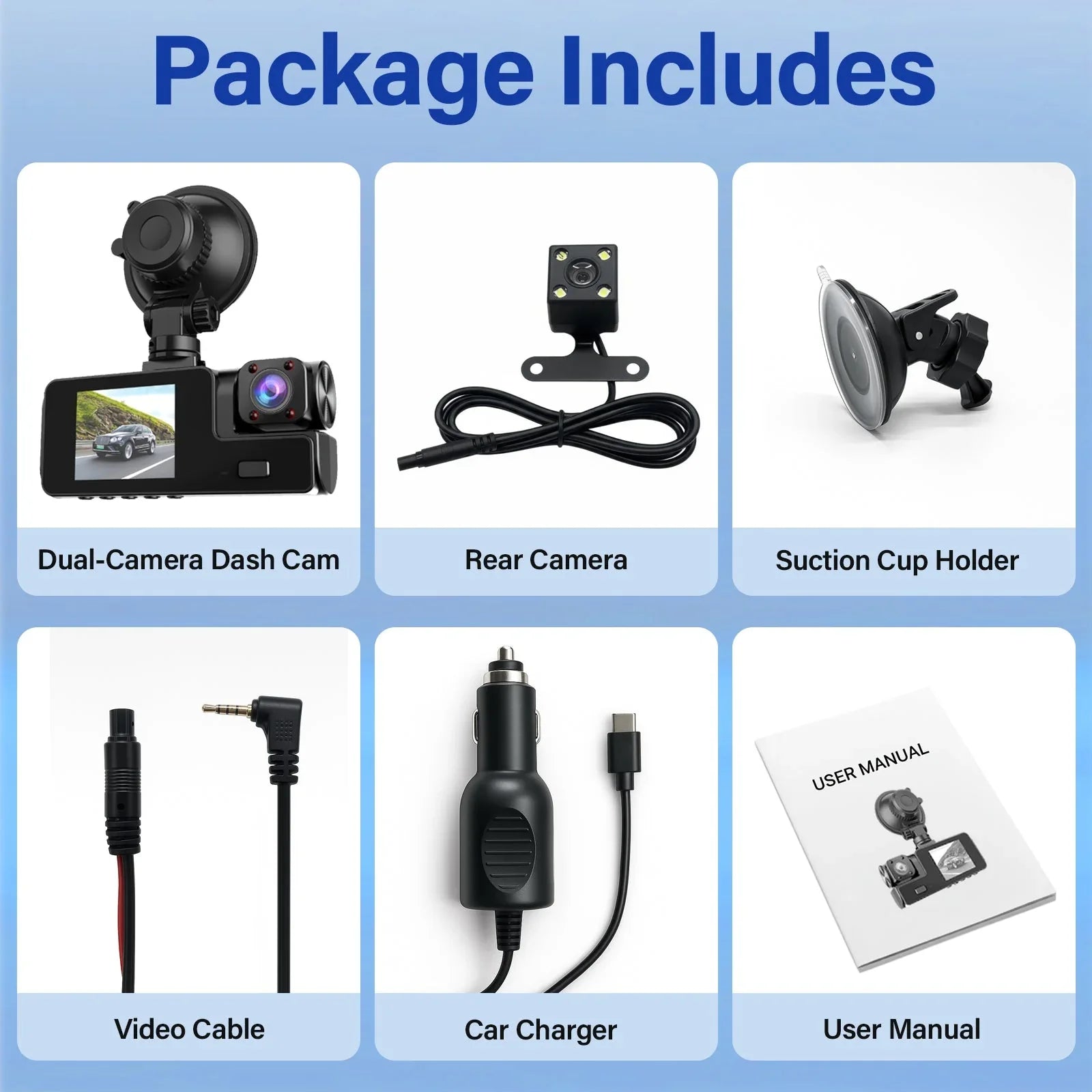 Dash Cam Front and Rear, 1080P Dash Camera for Cars, Bluetooth Car Camera, Built-in Wi-Fi, Night Vision, GPS, Parking Mode - USA MEGA SHOP