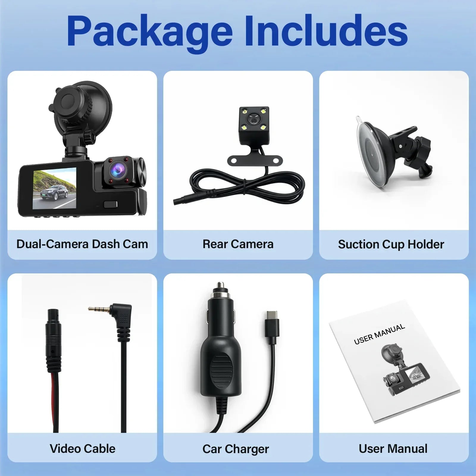 Dash Cam Front and Rear, 1080P Dash Camera for Cars, Bluetooth Car Camera, Built-in Wi-Fi, Night Vision, GPS, Parking Mode