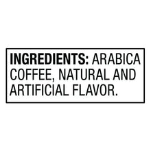 Ground coffee ingredients label: arabica coffee, natural and artificial flavor