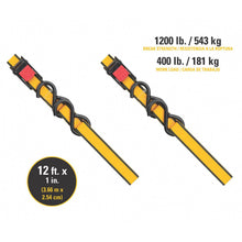 Ratchet tie-down straps with yellow webbing and black metal end hooks