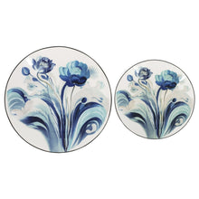 Porcelain plates with blue peony garden floral design, one large and one small