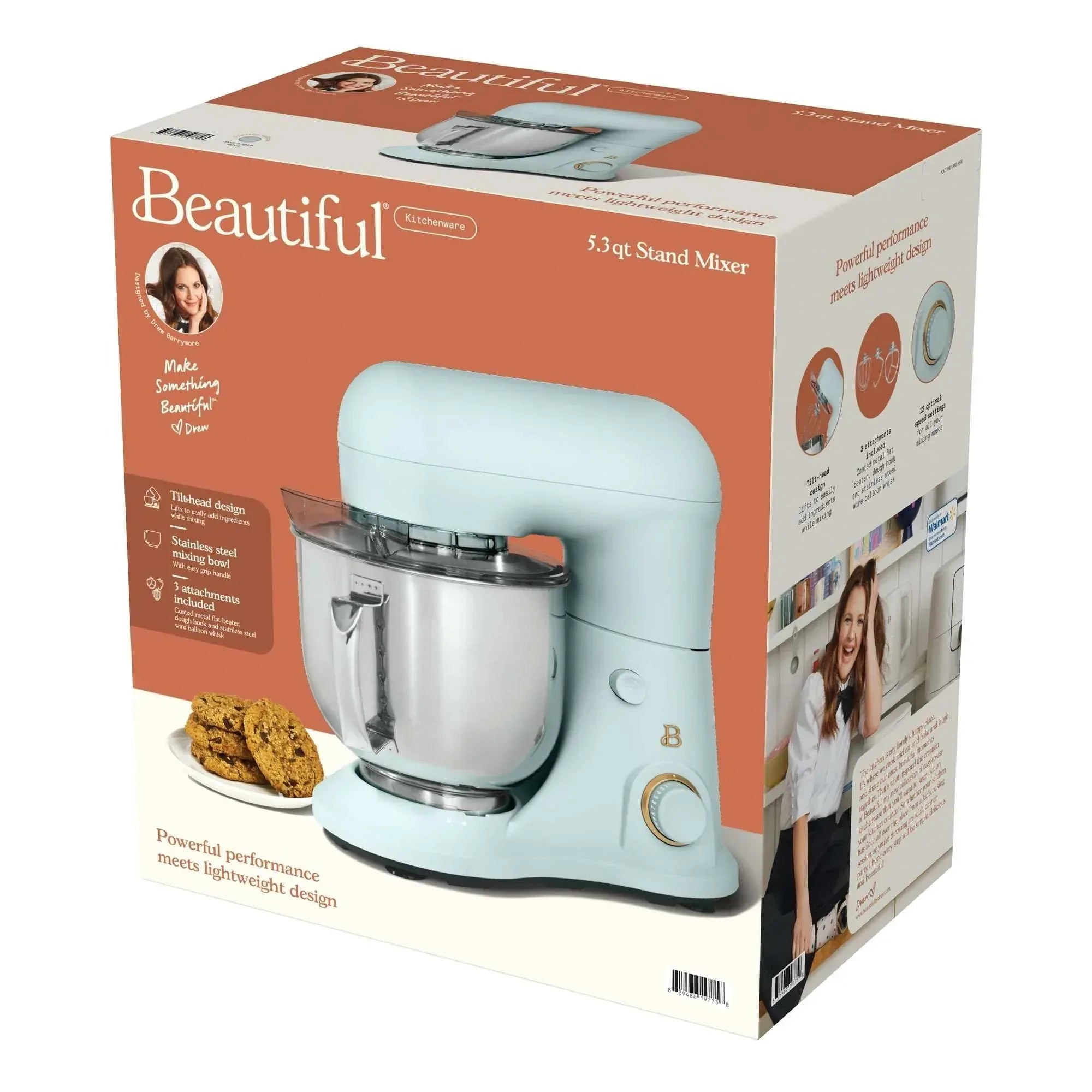 Beautiful 5.3 Qt Stand Mixer, Black Sesame with Flat Beater, Dough Hook, Balloon Whisk