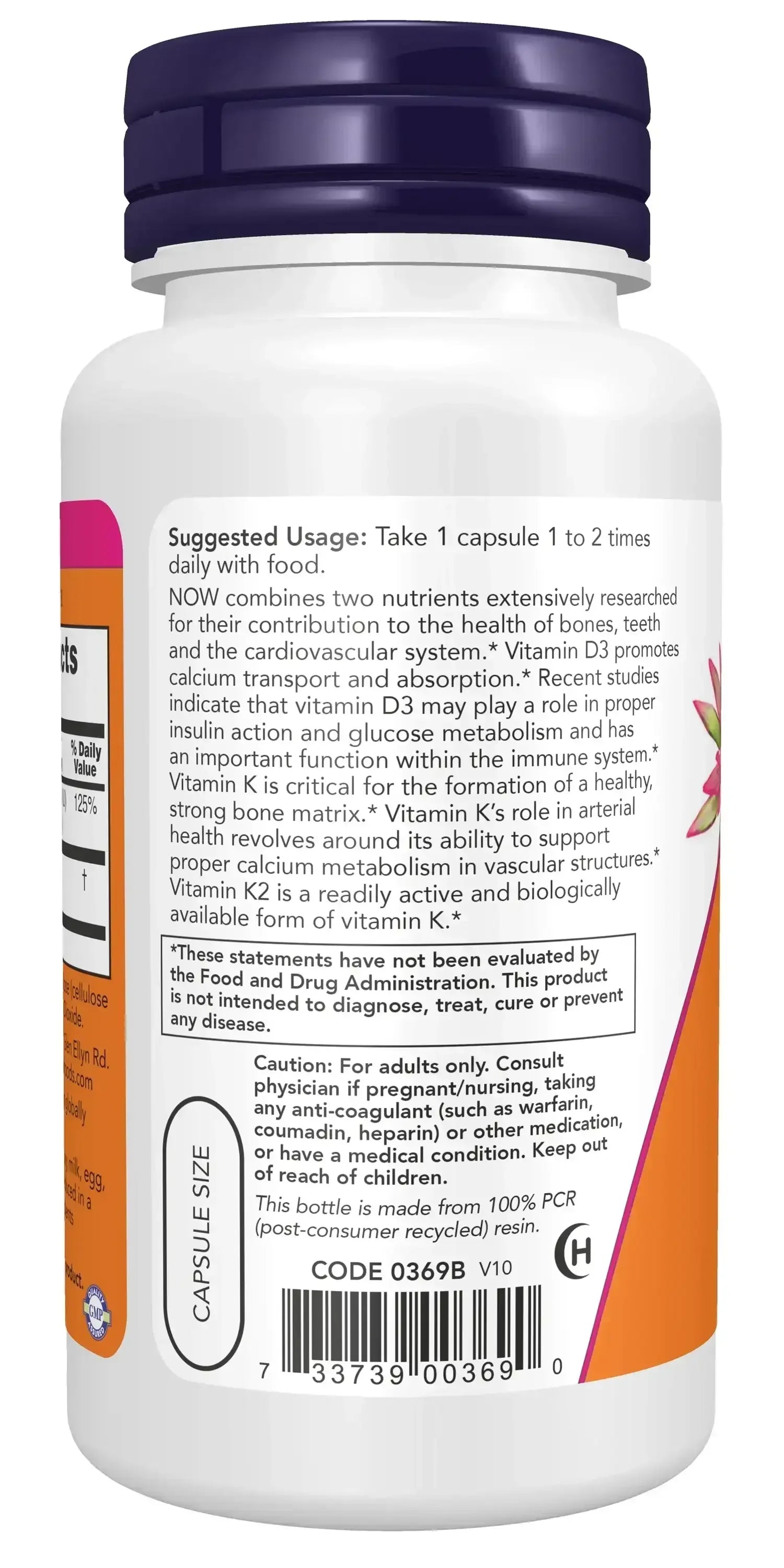 NOW Foods, Vitamin D3 & K2, 120 Capsules