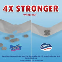 Charmin Ultra Strong toilet paper with wet-strength comparison graphic and logo