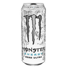 Zero Ultra energy drink can, white with black Monster drip logo and Zero Ultra text