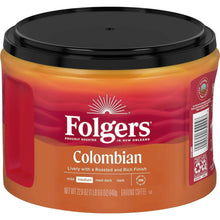 Ground coffee canister, Colombian roast front label and barcode sticker