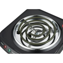 Single coil electric hot plate viewed from above with circular burner coil and base