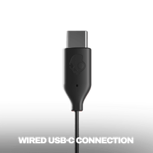 USB-C connector on black wired in-ear earbuds with cable