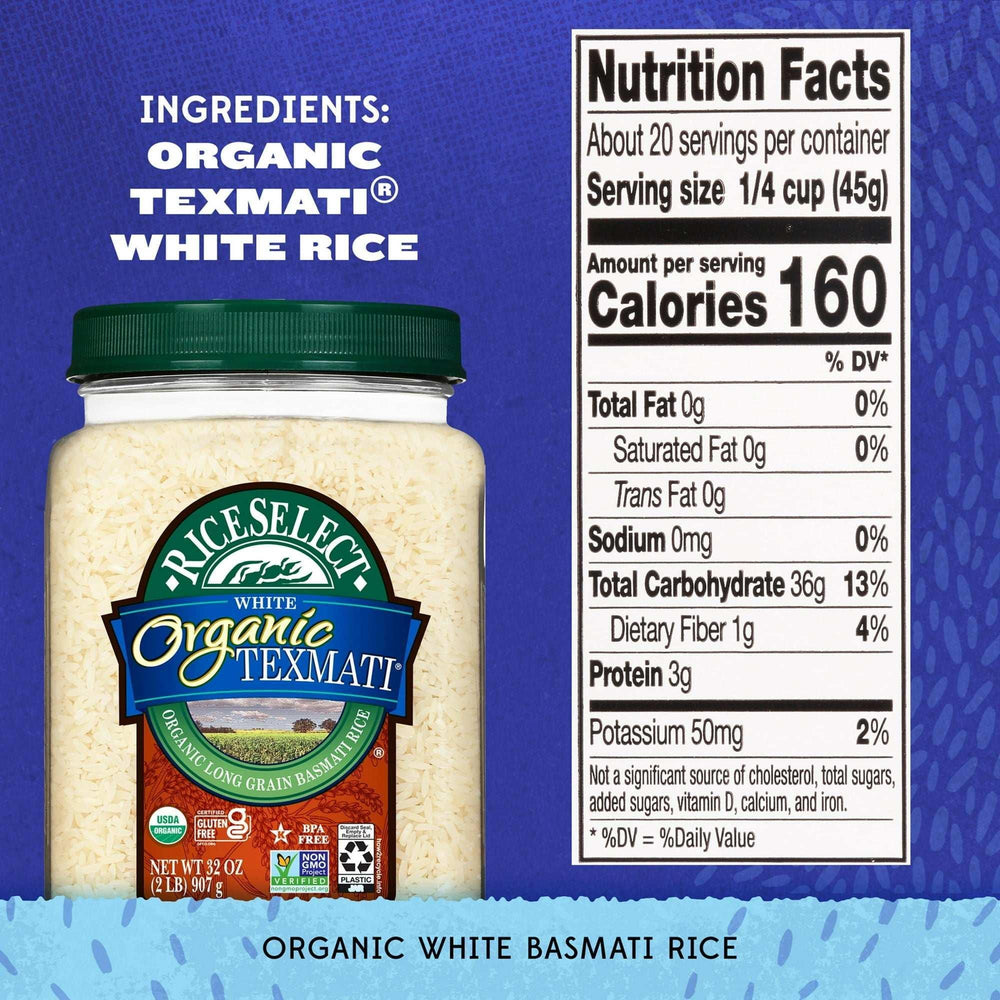 RiceSelect Organic Texmati White Rice, American-Style Basmati Rice, 2 lb Jar - USA MEGA SHOP