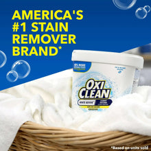 Laundry whitener stain remover powder tub on white fabric, 40% more whitening power