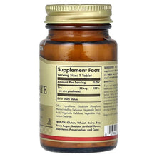 Solgar Zinc Picolinate 22 mg supplement bottle, back label with Supplement Facts panel