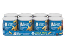 Baby snack variety pack carton with 8 tubs, blue label, snack cracker graphics