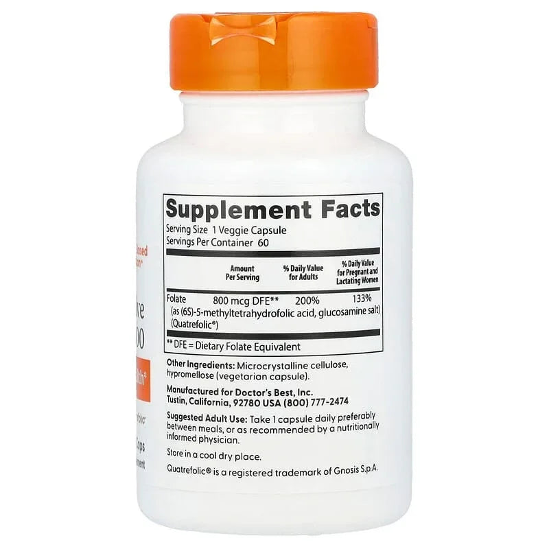 Doctor's Best, Fully Active Folate 400, 400 mcg, Veggie Caps