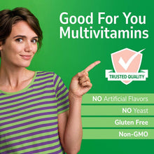 Multivitamin benefits panel with trusted quality badge and ingredient-free claims