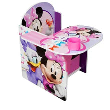 Kids Minnie Mouse chair desk with storage bin, purple and pink character print