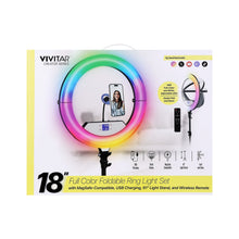 18 in full-color foldable ring light kit box with phone mount and wireless remote
