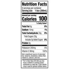 Nutrition Facts panel for 1 box (200 mL), calories 100, sugars 23 g