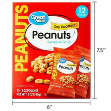 Dry roasted peanuts sea salt 12-pouch pack with dimensions shown