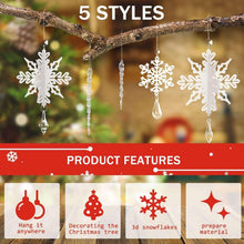 Acrylic snowflake drop ornaments with crystal icicle beads and hanging hooks