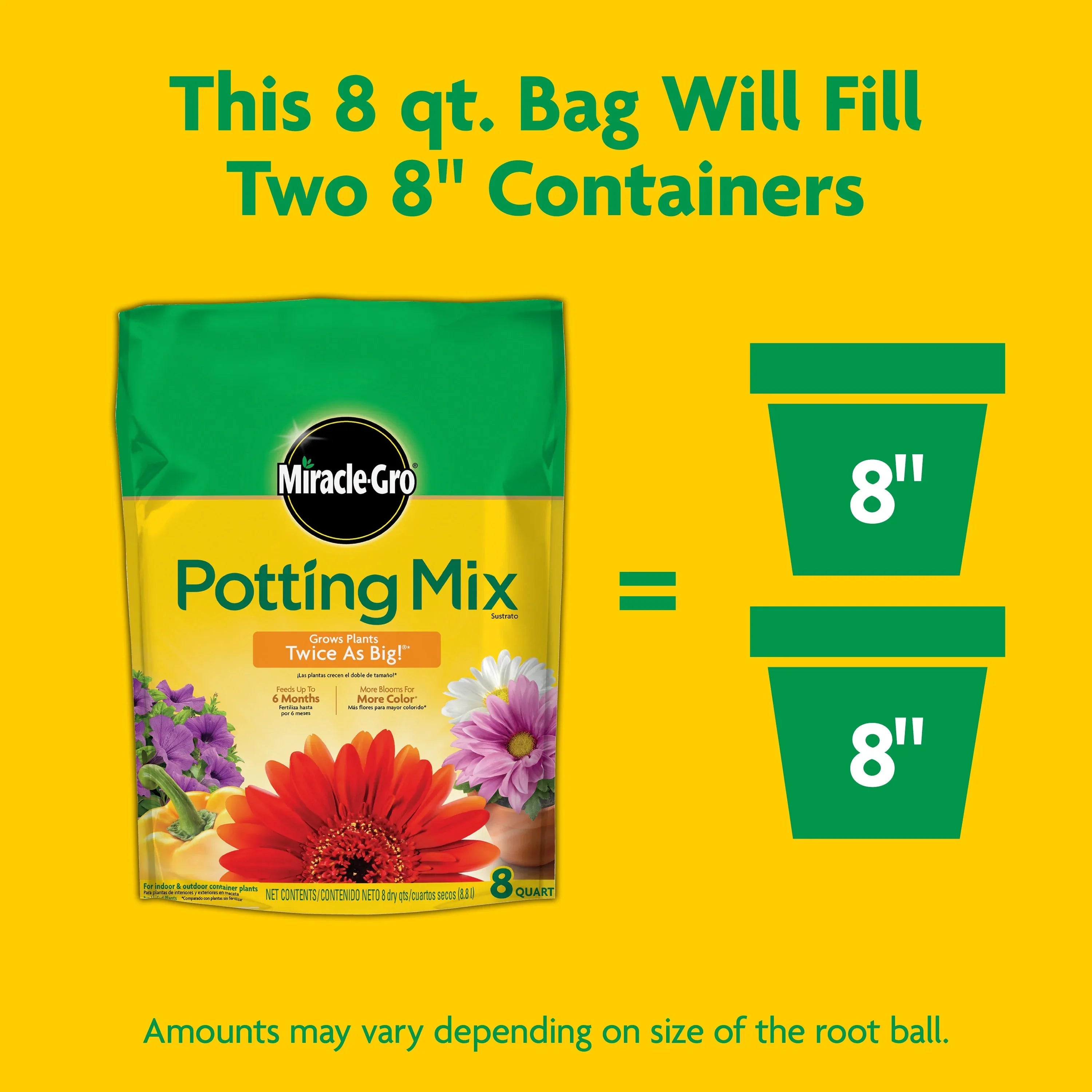 Miracle-Gro Potting Mix, For Indoor or Outdoor Potted Plants, Flowers, Shrubs, 8 qt. - USA MEGA SHOP