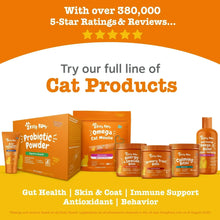 Cat calming bite treats banner showing multiple Zesty Paws products and star ratings