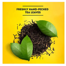 Black tea leaves with green tea leaves on product panel
