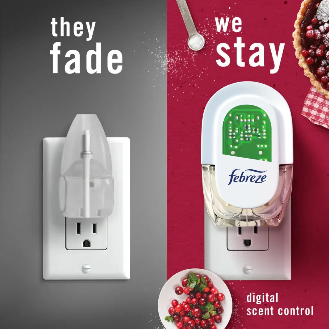 Febreze Plug In Air Freshener, Odor-Fighting Scented Oil Refill, Cranberry Crumble Scent, 2 Refill