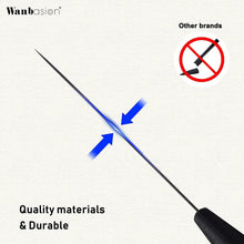 Serrated steak knife with black handle and sharp pointed tip