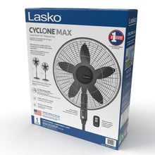 Lasko Cyclone Max oscillating pedestal fan product box with fan graphic