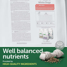 Back of grain-free dry dog food bag with nutrition and feeding information panel
