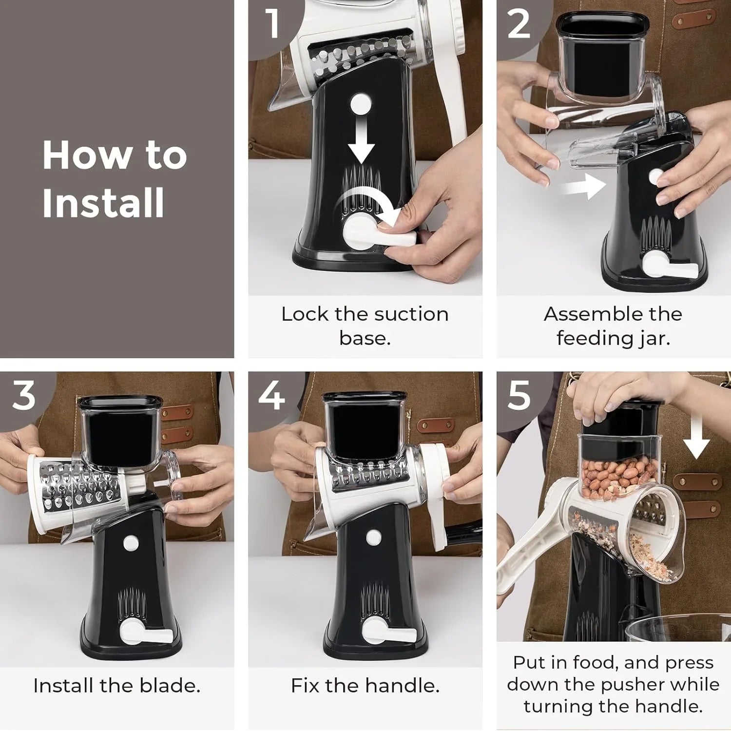 3 in 1 Cheese Grater Rotary, Cheese Shredder Grater for Kitchen Grater Slicer with 3 Replacement Blades, Potato Slicer Vegetable Chopper with Suction Base