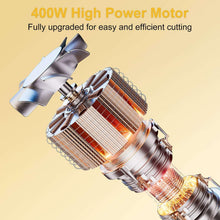 Electric cheese grater internal motor and blade assembly with stainless grater drum.