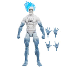 Spirit Spider action figure standing, blue flame hair, skull mask; extra hands