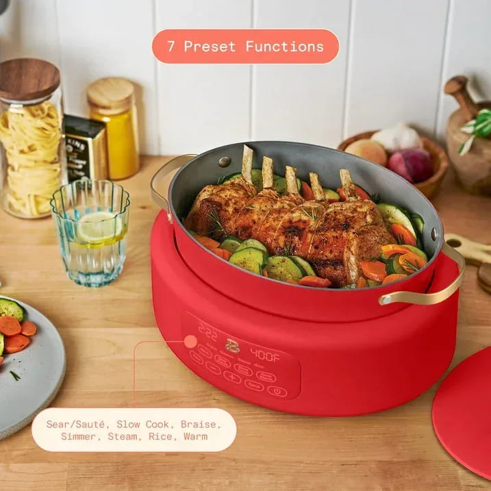 Beautiful 10-in-1 , 6 Qt Electric Multi-Cooker, Tomato Red by Drew Barrymore - USA MEGA SHOP