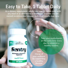 Multivitamin bottle with pink tablet and instructions: 1 tablet daily