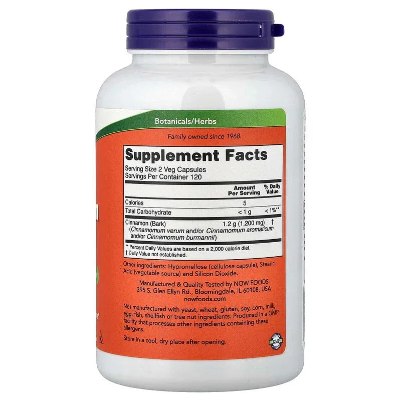 NOW Foods, Cinnamon Bark, Veg Capsules (0.6 g per Capsule)