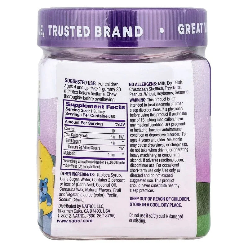 Natrol, Kids, Melatonin Gummies, Ages 4+, Raspberry, 1 mg, Gummies