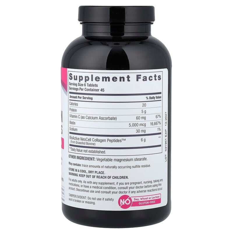 NeoCell, Grassfed Collagen Peptides + Vitamin C & Biotin, Tablets