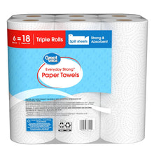 Triple-roll paper towels pack viewed from back with barcode label