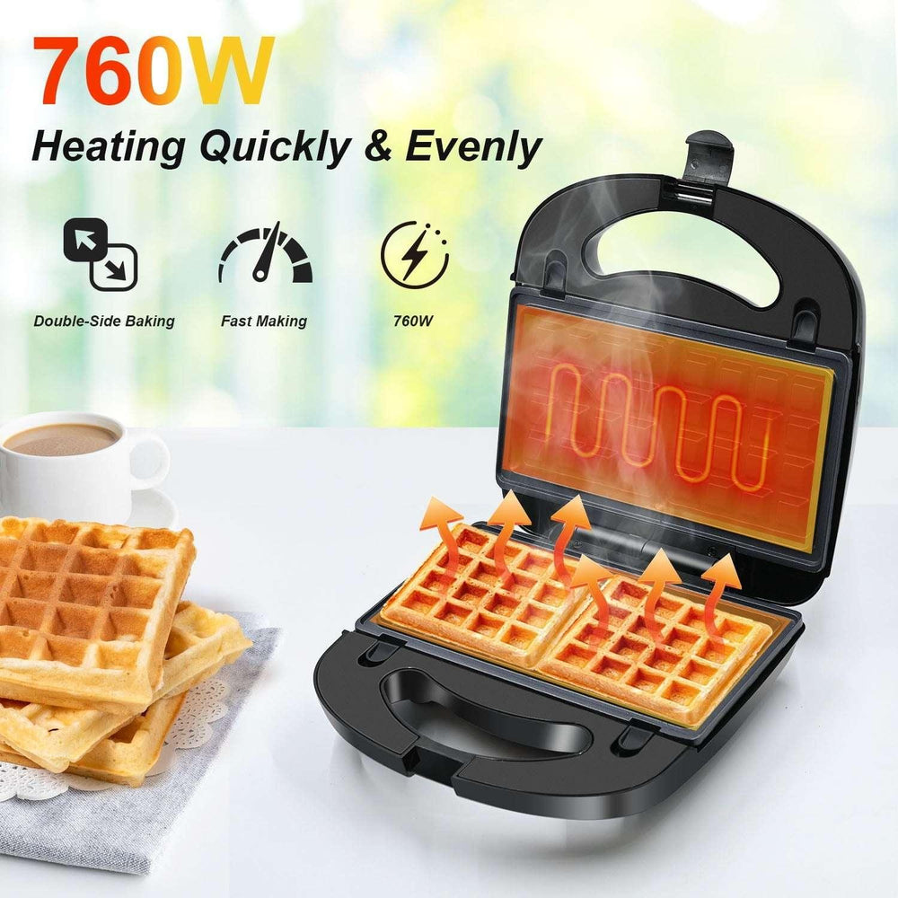 Bluebow 3 in 1 Sandwich Maker, 2 Slice Waffle Maker, Panini Press Grill with Removable Non-Stick Plates, Breakfast Grilled Cheese Maker - USA MEGA SHOP