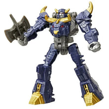 Blue and gray robotic action figure with outstretched arms and yellow details
