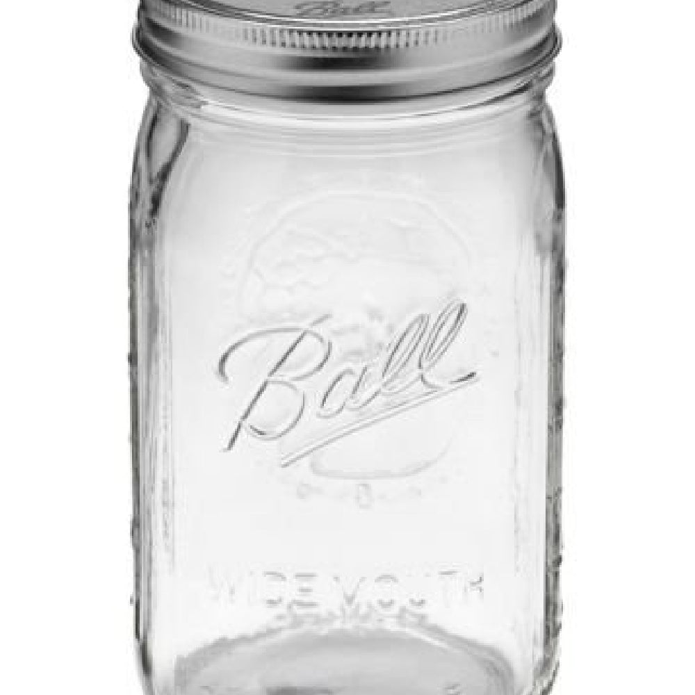Ball Mason Glass Jar Wide Mouth with Lid and Band Quart 32 oz, 6-Pack