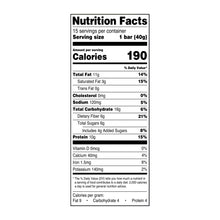 Nutrition facts panel for peanut butter & dark chocolate protein bars, 190 calories