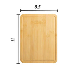Bamboo cutting board, 8.5 in x 11 in, square with juice groove channel