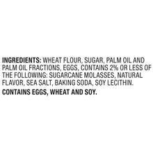 Cookie thins ingredient and allergen label listing eggs, wheat, and soy.
